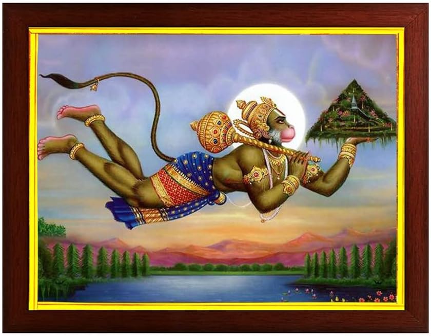 zig zag Hindu Hanuman Anjani Putra a repülő a tengerben doondri hegy, Elegáns, Plakát, Fotó, kép Keret A Falra ,Templom, pooja Szoba,
