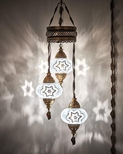 DEMMEX török Marokkói Mozaik Csatlakoztassa Csillár Plafonról Lógó Lámpa Medál világítótestet, 3 Nagy Földgömb, Fehér-Világos (Dugó)