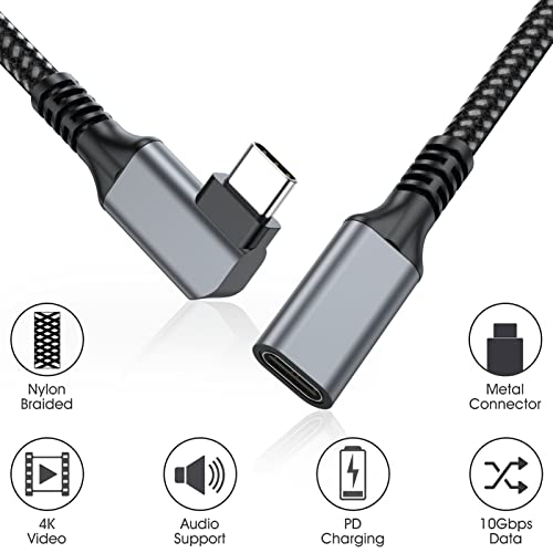 USB-C Hosszabbító Kábel 1FT, C Típusú Extender Kábel USB 3.1(10 gbps) a Férfi-Nő, derékszögű, Gyors Töltő Kábel Kompatibilis a MacBook