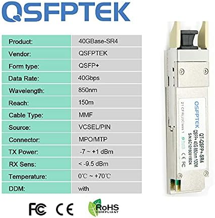 QSFPTEK 40G QSFP+ Modul, Optikai SFP MTP/MPO Multi-Mode 40GBASE-SR4 Készülék a Juniper Networks EX-QSFP-40GE-SR4/QSFPP-40GBASE-SR4