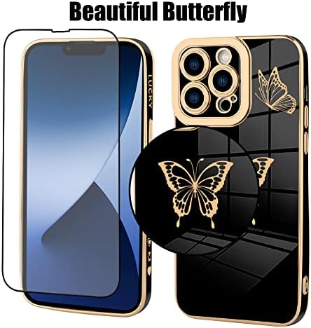 BITOBE Tervezett iPhone 14 Pro Max Esetben Aranyos Pillangó Design Nők, Lányok,Luxus Galvanizáló Szélén Lökhárító Teljes Kamera