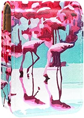 Festmény Flamingók Rúzst Aranyos Hordozható Smink Táska tartó Tükör Táska Tok veszi fel 3 rúzs