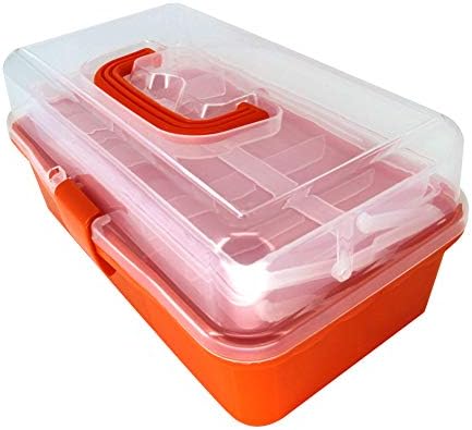Hordozható Összecsukható Tool Box, Három Rétegű Tároló Doboz Konzolos Tálca Műanyag Hardver Doboz Tároló 13 x 7.9 x 5,9 cm (Narancssárga)