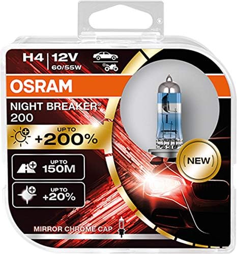 OSRAM NIGHT BREAKER 200, H4, 200% - kal nagyobb fényerő, halogén fényszóró lámpa, 64193NB200-HCB, 12V, Duo Doboz (2 lámpák), bianco