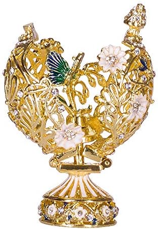 danila-ajándéktárgyak Fabergé-stílusban Faragott Tojás virággal & Pillangó 2.8 (7 cm hosszú), arany szín