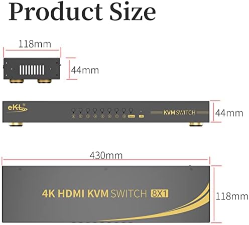 eKL KVM Switch, 8 Port v1.4 HDMI KVM Switch Támogatja a Gyorsbillentyűket Csere 4K@30Hz 1080p 3D-s, 8-1 8 Db Megosztási Egy sor