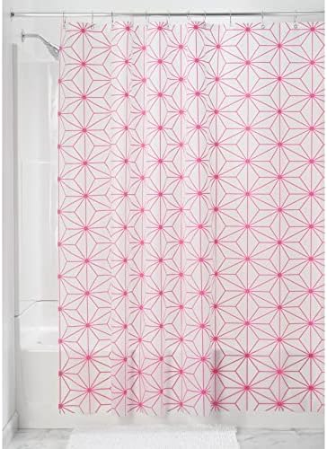 mDesign PEVA Hosszú Csillagos Geometriai Zuhanyzó Függöny, Merész Optikai Modern kivitel, Megerősített Fém Fűzőlyukak - 72 x 84 - Rózsaszín/Fehér