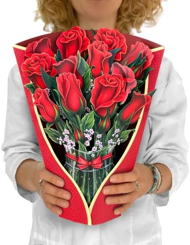 Freshcut Papír Pop Up Kártyák, sor Két, Piros Rózsa + Fehér Rózsa,12 Inch Élet Méretű Örökre Virág felugró Csokrok 3D-Popup Évforduló