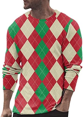 WOCACHI Karácsonyi Long Sleeve T-shirt Férfi ruházat, Karácsonyi 3D Geometriai Grafikus Nyomtatott Sleeve Tee Maximum Fél