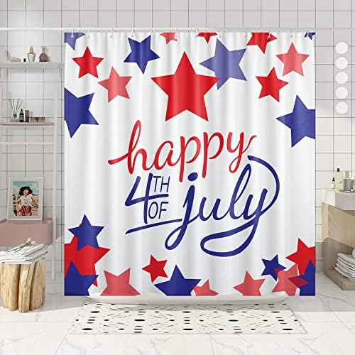 LFEEY Boldog július 4 Zuhanyzó Függöny, Vörös, Kék Hazafias USA Csillagok Amerikai Zászló Zuhanyzó Függöny, a Függetlenség Napja