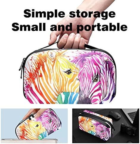Hordtáska Utazási Táska Tok USB Kábel Szervező Zseb Tartozék Cipzáras Tárca, Akvarell Szivárvány Állat Zebra