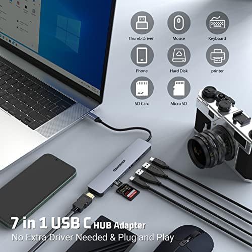 7 az 1-ben USB-C Hub Dual Monitor, Többportos USB-C Dock a 4K HDMI Kimenet, USB 3.0, 100W PD, SD/TF USB-C Adapter Kompatibilis a MacBook Pro/Air/Surface