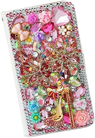 Tündér Művészeti Kristály Tárca Esetben Kompatibilis a Samsung Galaxy Note 20 Ultra 5G - Magas Sarkú Hó Virágokkal - Rózsaszín