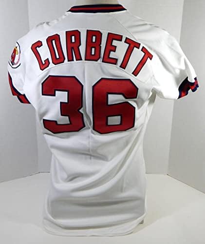 1990-ben a Kaliforniai Angyalok Sherman Corbett 36 Játékban Használt Fehér Jersey 44 DP22350 - Játék Használt MLB Mezek