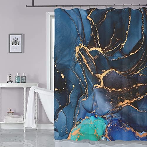 chiinvent Márvány zuhanyfüggöny sötétkék-Arany Márvány Fürdőszobában Zuhanyzó Függöny Luxus Art Festmény Festék Textúrája Vízálló Szövet