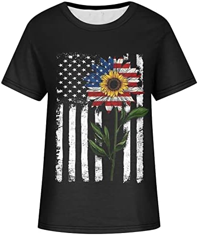 A lányok Sleeve Pamut Amerikai Zászló Napraforgó Virág Grafikus Blúz Tshirt Női Nyári Őszi 0-KAT 0-KAT