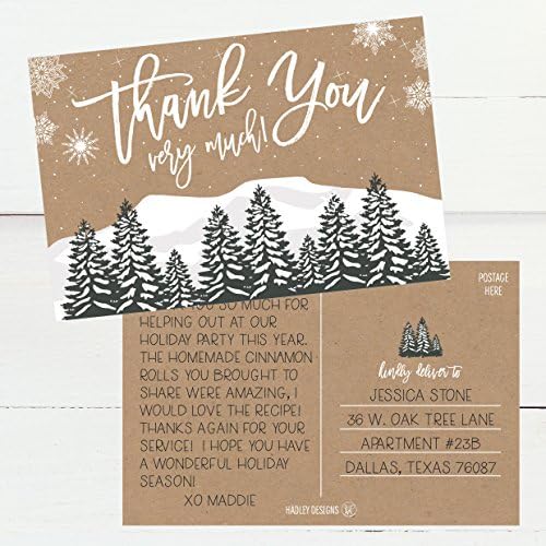 25 4x6 Erdei Karácsonyi Ünnep Köszönöm Képeslapok Ömlesztett, Üres Aranyos Modern Kraft Téli Megjegyzés Kártya Papíráru