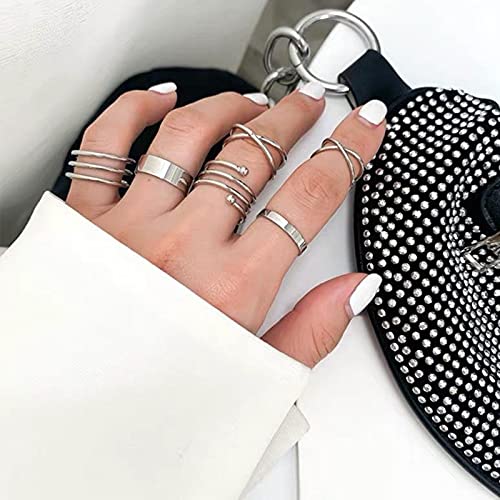 YienDoo Bohém Szüreti Csülök Gyűrűk Meghatározott Kereszt Közös Gyűrűk mutatóujját Gyűrűk, Egyedi Design Midi Gyűrűk Nők Tini Lányok（6db） (Ezüst)