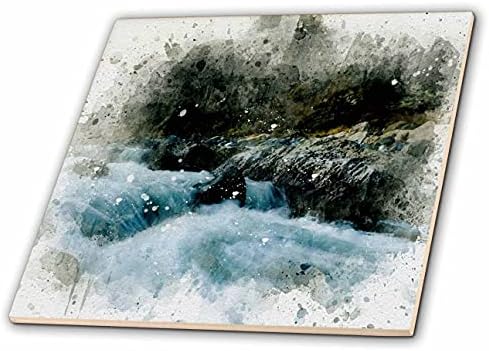 3dRose Sziklás-Fehér Víz, Folyó Kép Akvarell - Csempe (ct_349411_1)