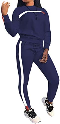 QCHENG Plusz Sweatsuits a Nők 2DB Csíkos Hosszú Ujjú Pulóver Pulóver, Hosszú Melegítő Melegítő Sweatsuits Készlet