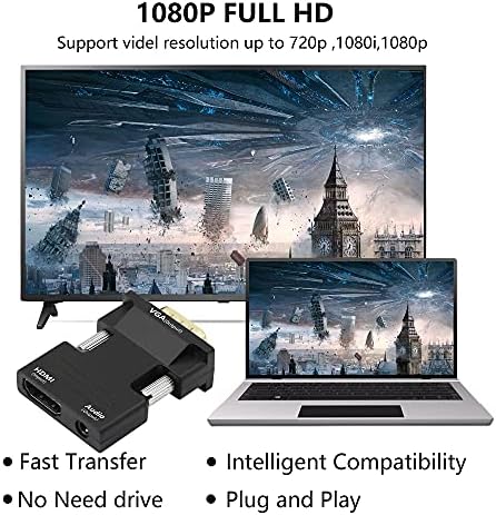 YACSEJAO HDMI-VGA Adapter Audio HDMI 1080P Női VGA Férfi Átalakító Adapter 3,5 mm-es Audio Kábel TV Stick, Roku, Laptop, PC,