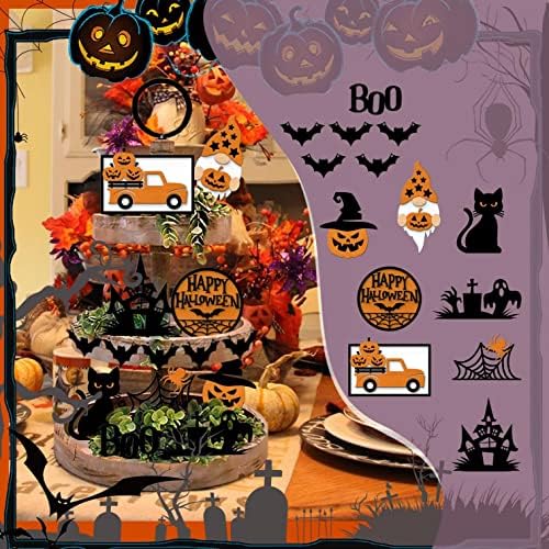Halloween Többszintű Tálca Dekoráció Készlet, Boldog Halloween Fa Táblák, Ősszel Szüreti Rusztikus Parasztház Többszintű Tálca