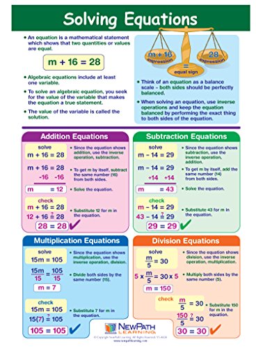 Egyenletek megoldása Vizuális Tanulási Útmutatók, Set/5-4-Testület 11 x 17, Laminált Útmutatók, Színes Grafikus Áttekintés, Írja