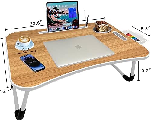Kör Asztal Laptop, Hordozható Laptop Állvány Ágy, pohártartó, Home Office Ágy, Asztal Összecsukható Lábak Ágy, Asztal, Tálca,