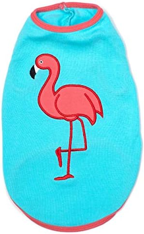 A derék Kutya Appliqué Flamingo Grafikus Ujjatlan Kutya Póló, Pamut Puha Tank T-Shirt a Kutyák, Lélegző Nyári Ruhát Háziállat, Kék -