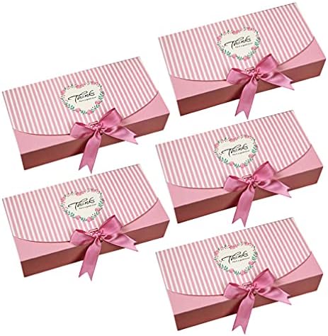 BESTOYARD Cookie Ajándék Konténerek 5db Ajándék Csomagolás Doboz Kekszet Kezeli Dobozok Szalag Íj Papír Cukorkát Doboz Esküvő Valentin s