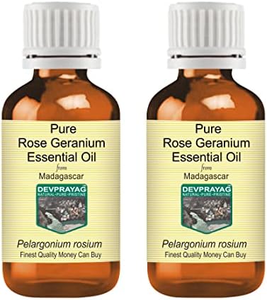 Devprayag Tiszta Rózsa, Geránium illóolaj (Pelargonium roseum) vízgőzdesztillációval (Csomag Két) 100ml X 2 (6.76 oz)