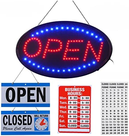 LED Nyitva Tábla,23x14inch (Nagyobb Méret) LED-es Üzlet Nyitva Tábla tartalmazza Nyitva/Zárva Táblát, munkaidő Jel a Falon Ablak, Kirakat