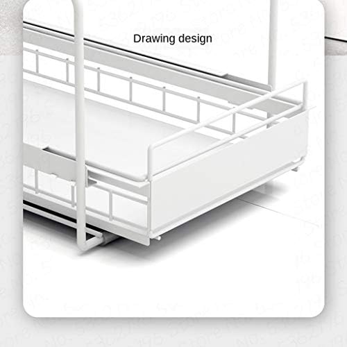 XJJZS Húzza nagy kapacitású mosogató alsó pull típusú tároló állvány magas érték tárolása fehér acél szekrény, polc erős teherhordó konyha