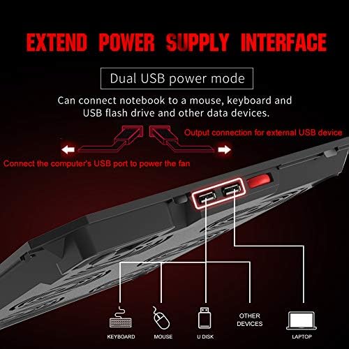 Pccooler Laptop Hűtő Pad, Erős, Vékony, Csendes Laptop Hűtő a Laptop - 6 Piros LED Ventilátor - Dual USB 2.0 Port - Hordozható Állítható