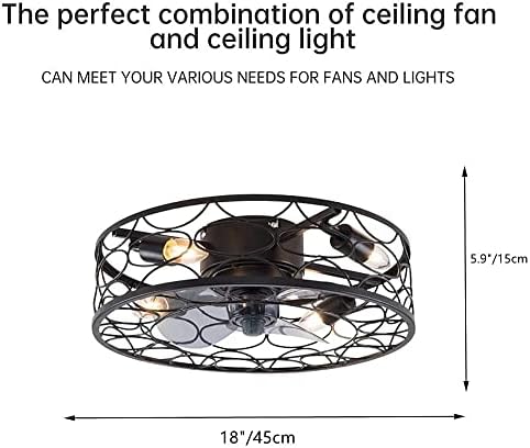 PAKFAN 45cm Fekete keret Mennyezeti Ventilátor Csillár, Amerikai Ország Mennyezeti Ventilátor Fény Távirányítóval Modern süllyeszthető