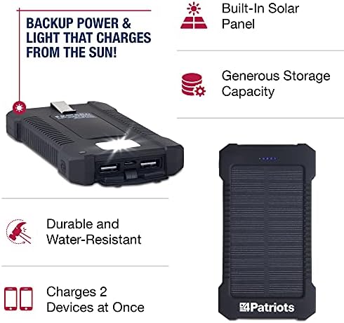 4PATRIOTS: 5 Hazafi Power Cell & Multi-Function Zseblámpa Bundle-Portable Solar Power Bank, Sürgősségi Napelemes Taktikai Zseblámpa, Külső,