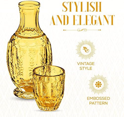Elle Decor Vintage Éjjeli Kancsó Víz a Pohár Üveg – Elegáns Dobó, illetve Megfelelő poharat tartalmaz Fedél (Amber)