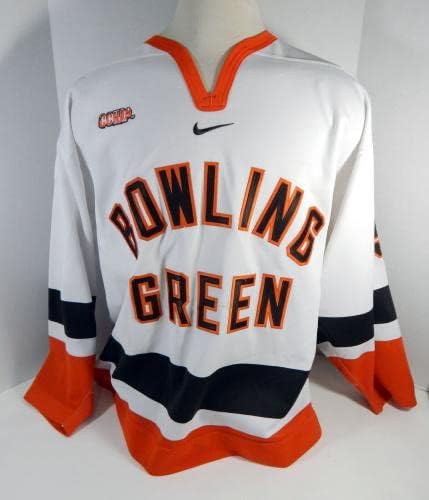 2001-03 Bowling Green Falcons Matt Lynn 5 Játékban Használt Fehér Jersey 56 DP19659 - Játék Használt NHL-Mezek