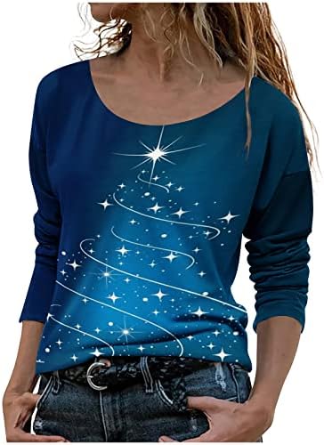 Royal Kék Sleeve Felsők Női Hosszú Ujjú Gradiens Csillag Fa Grafikus Karcsúsító Tunika Fesztivál Karácsonyi Felsők Pólók Tini