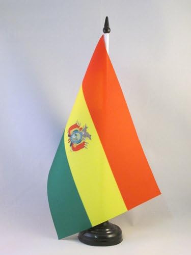 AZ Bolívia ZÁSZLÓ Tábla Zászló 5 x 8 - Bolíviai Asztal Zászló 21 x 14 cm - es, Fekete Műanyag pálca, Bázis