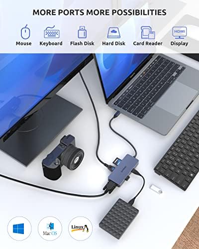 USB-C-Hub, Dokkolóegység, SUTOUG 6-in-1 USB C Adapter, 4K HDMI Többportos Modem, VGA Port, 2 USB 2.0 Port, SD/TF Kártya Olvasó, Kompatibilis