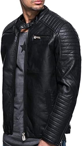 ADSSDQ Férfi bőrkabát, Tornaterem Alkalmi Plus Size Kabátok, Férfi Hosszú Ujjú Téli Szilárd Zip Fel Mock Nyak Vékony Réteg