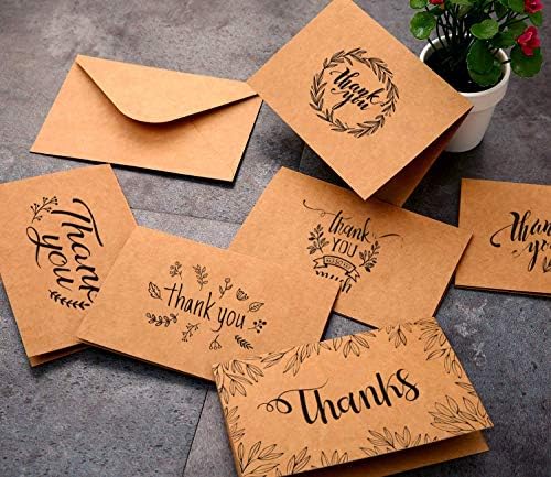 Köszönöm Kártya Ohuhu, 36 Pack Barna Kraft Papír 6 Design Válogatott Köszönöm U Üdvözlő Megjegyzés Kártya Borítékok, Matricák Esküvő,