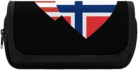 Norvégia Amerikai Szív Zászló Nagy Kapacitású Ceruza Esetben, Multi-Slot Ceruza, Táska Hordozható Toll Tároló Tok Cipzárral