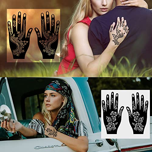 QSTOHENA Henna Tetoválás Stencil szett, 12 Lap Ideiglenes Tetoválás Matricák Nők, Lányok, Indiai, Arab Újrafelhasználható Kéz Tetoválás