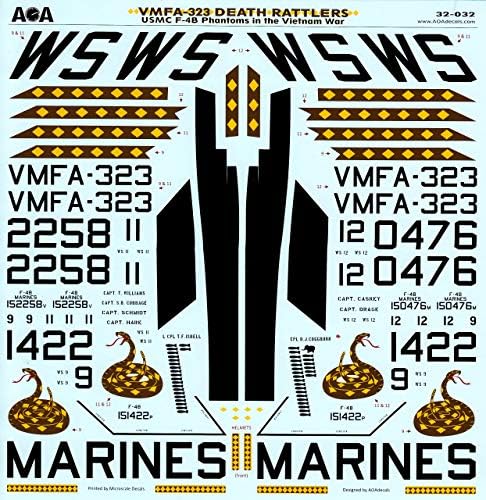KÉSZÜLTEK Matricák AOA32032 1:32 USMC F-4B Phantom II-ben A Vietnami Háború - VMFA-323 Halál Kígyó [CSÚSZDÁN Matrica Lap]