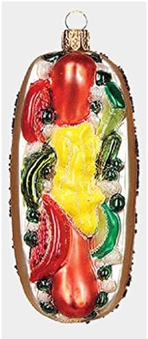 Chicago Stílus Hot-Dog Lengyel Élelmiszer-Fújt Üveg, Karácsonyi Dísz, Dekoráció